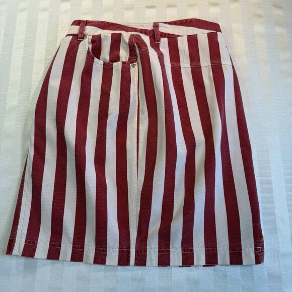 DKNY Jeans VTG Red & White Stripped Denim Short Skirt Sz 10 - Picture 11 of 12